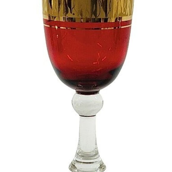 VTG Wine/Sherry Cordial Glasses Ruby Red Gilded with Clear Stem 1950s Set of 6 - Picture 5 of 12